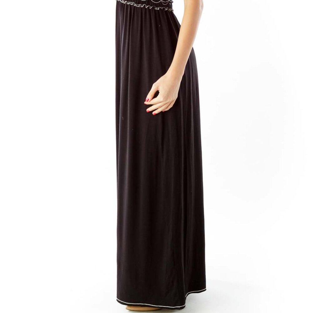 Max Studio Black White Scrunched V-Neck Maxi Dress - Picture 2 of 3